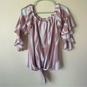 Pink Striped On/Off the shoulder Waist Tie Blouse